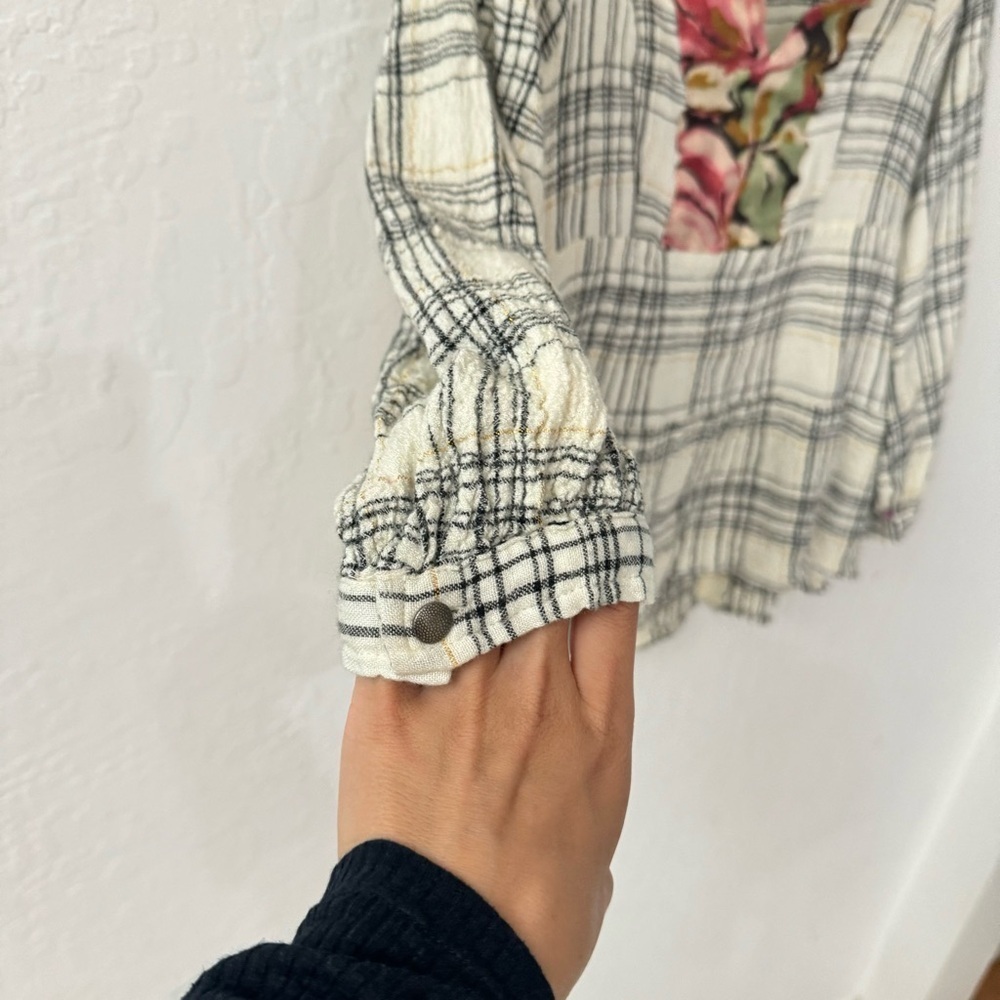 Anthropologie Darlene Plaid Peasant Blouse Top Tunic Metallic Thread Size XS - Picture 6 of 10